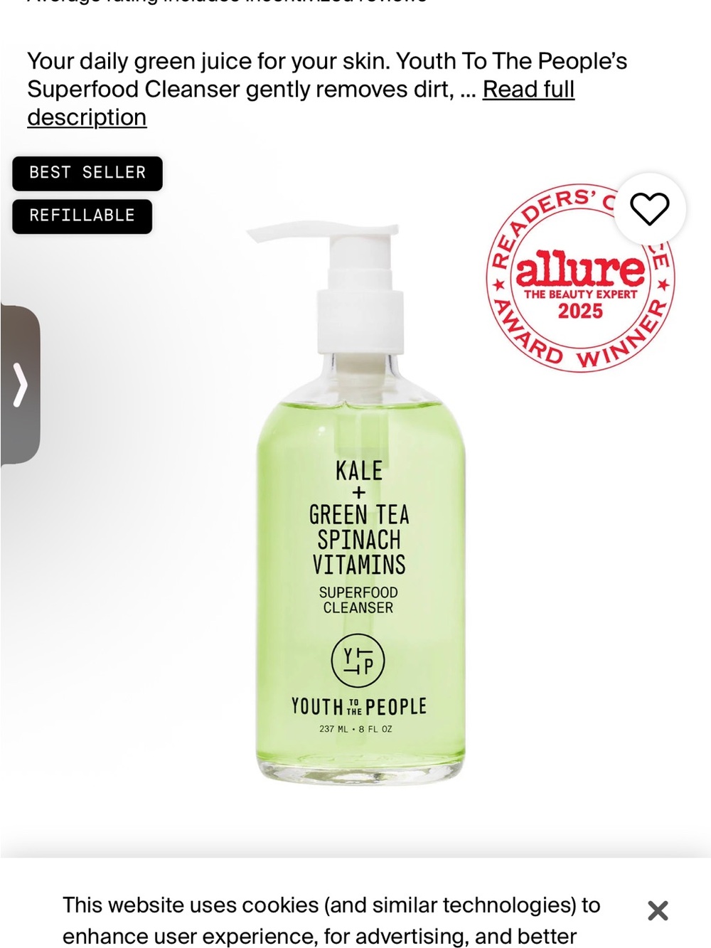 Youth To The People Superfood Cleanser – Full Size 8 oz